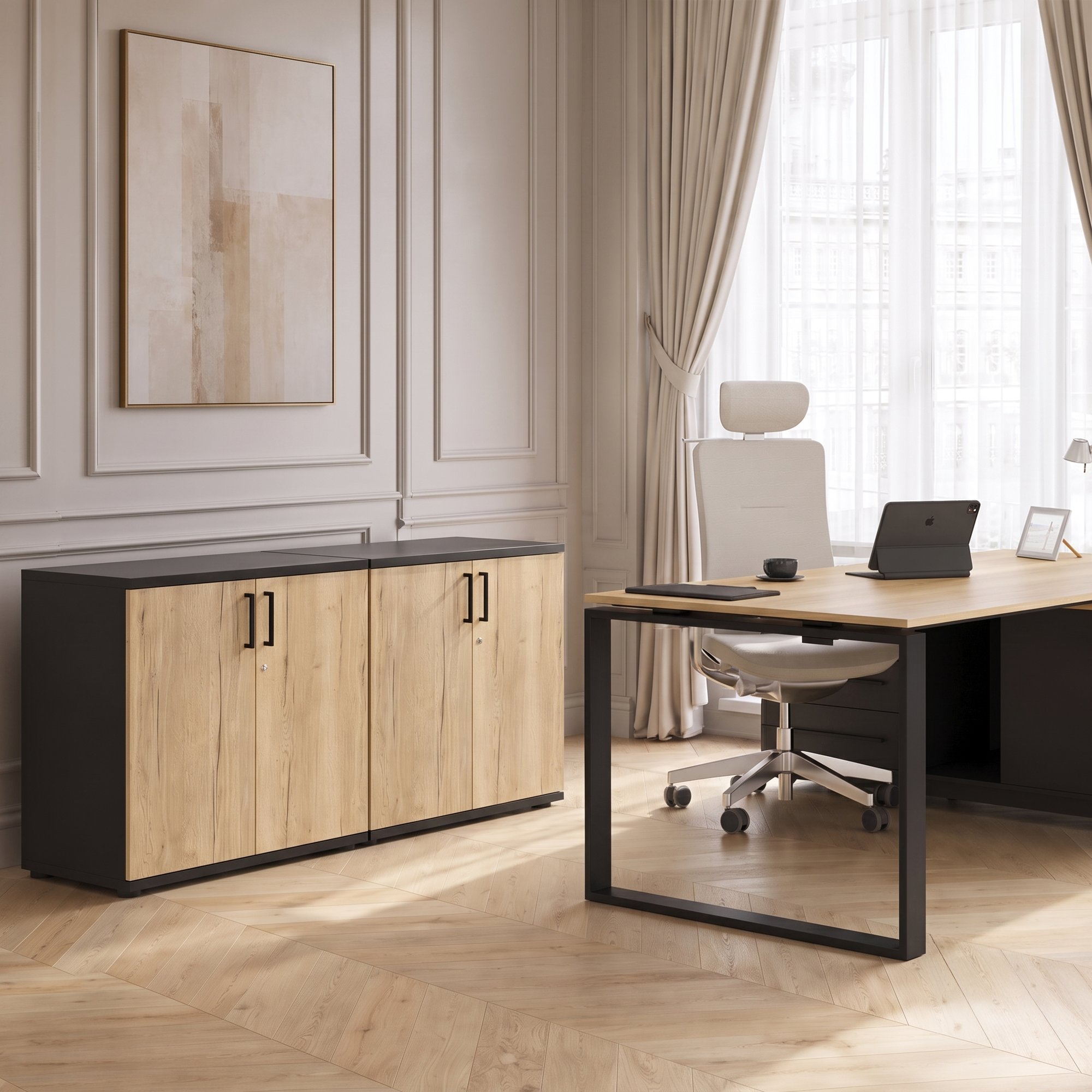 UNI Flügeltürenschrank | 2 OH, 800 x 777 mm, Anthrazit / Wildeiche - 2 Main Image
