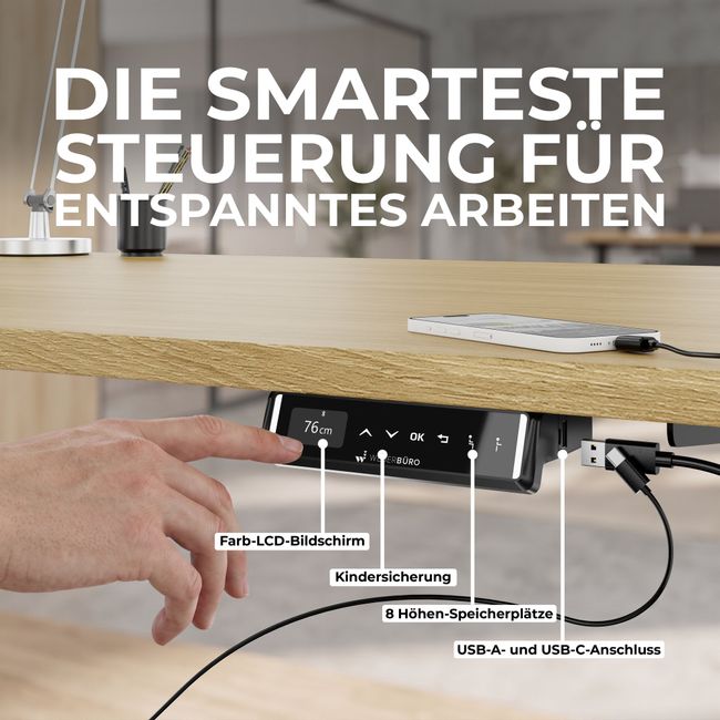 TELDRA Pro Curve, 2-Motoren-Schreibtisch | 1200-2000 mm, elektrisch höhenverstellbar, Schwarz