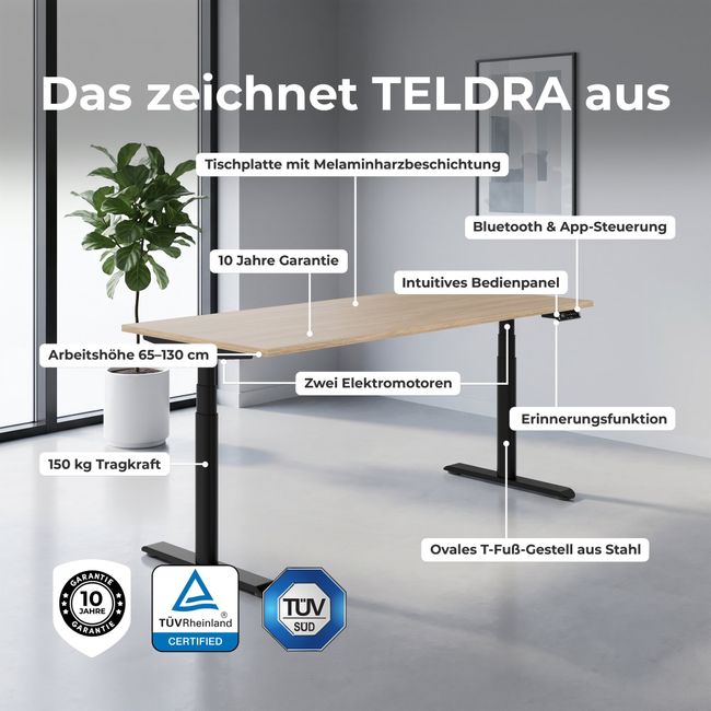 TELDRA Pro Curve, 2-Motoren-Schreibtisch | 1600-1800 mm, elektrisch höhenverstellbar, Cubanitgrau