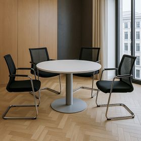 OPTIMA Besprechungstisch | Rund, Gestell Silber, Ø 1000 mm, Weiß
