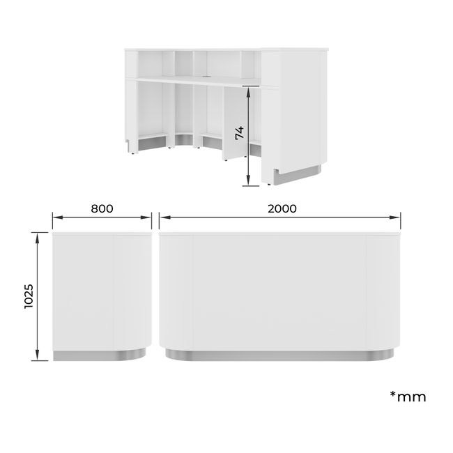 COSY Empfangstheke | 2000 x 800 mm, Weiß