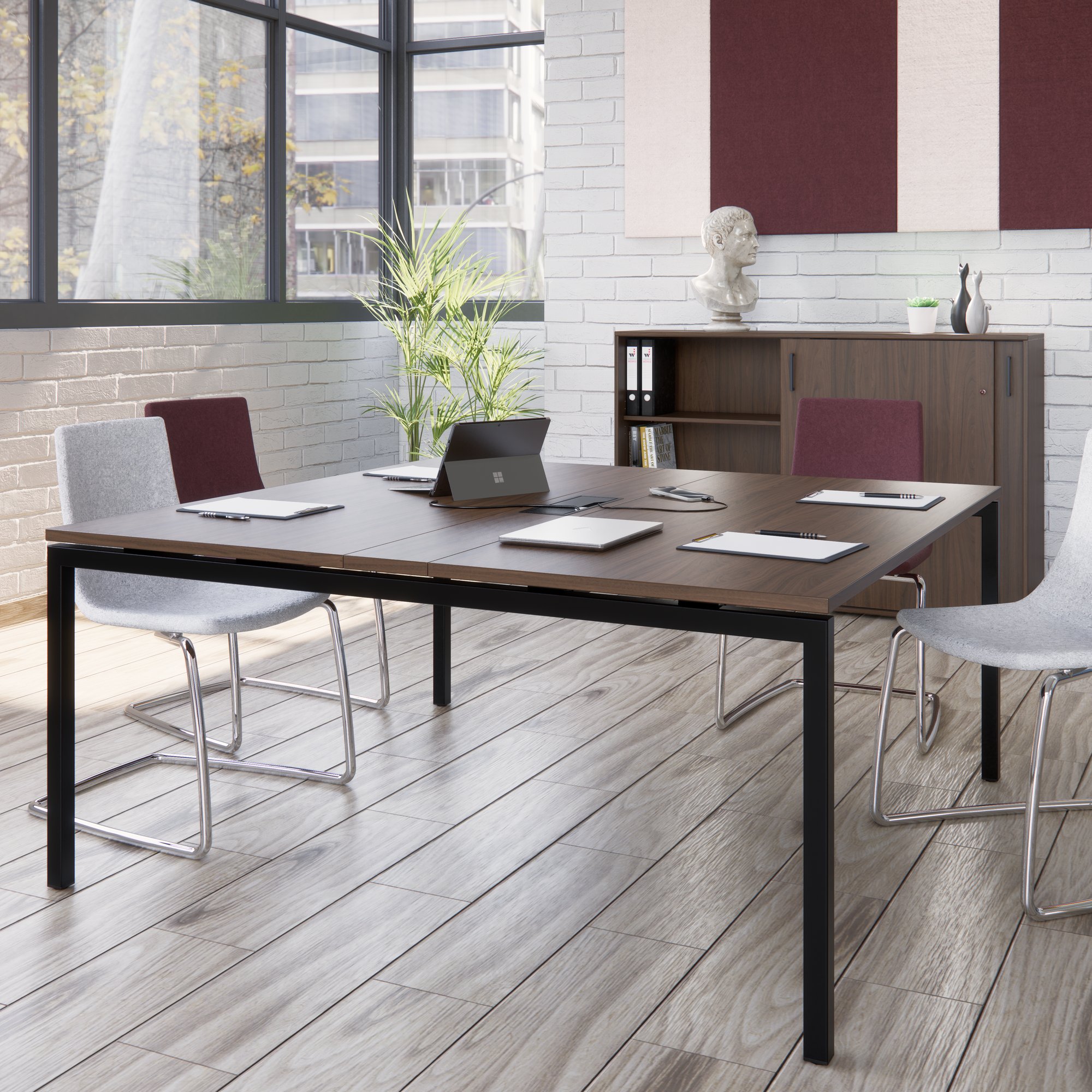 NOVA Konferenztisch | 1600 x 1640 mm (6 - 8 Personen), elektrifiziert, Nussbaum - 12 Main Image