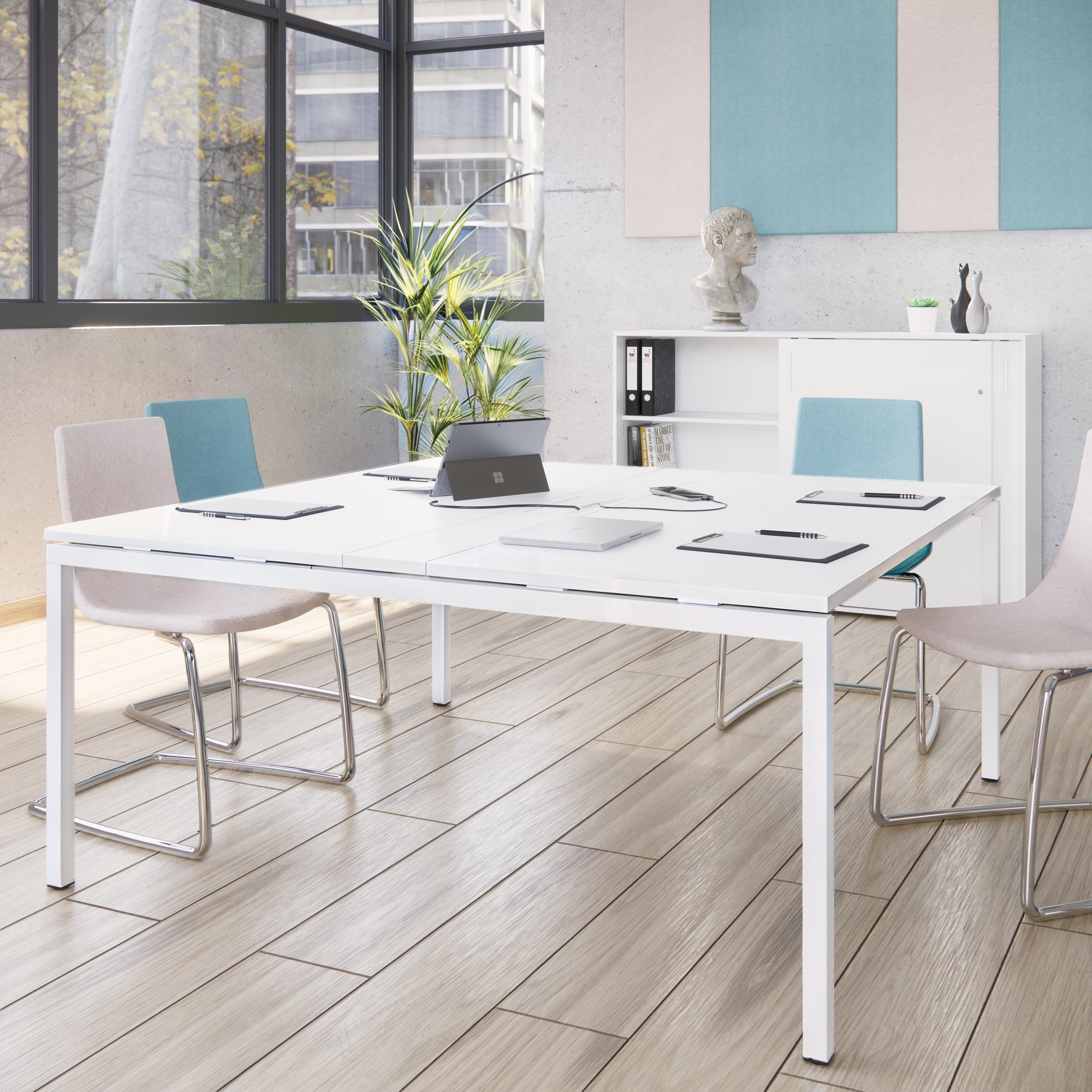 NOVA Konferenztisch | 1600 x 1640 mm (6 - 8 Personen), elektrifiziert, Weiß - 12 Main Image