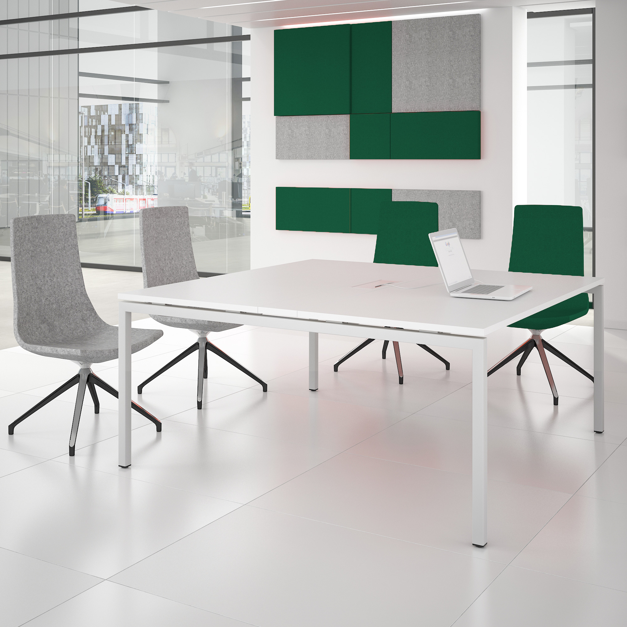 NOVA Konferenztisch | 1600 x 1640 mm (6 - 8 Personen), elektrifiziert, Weiß - 13 Main Image