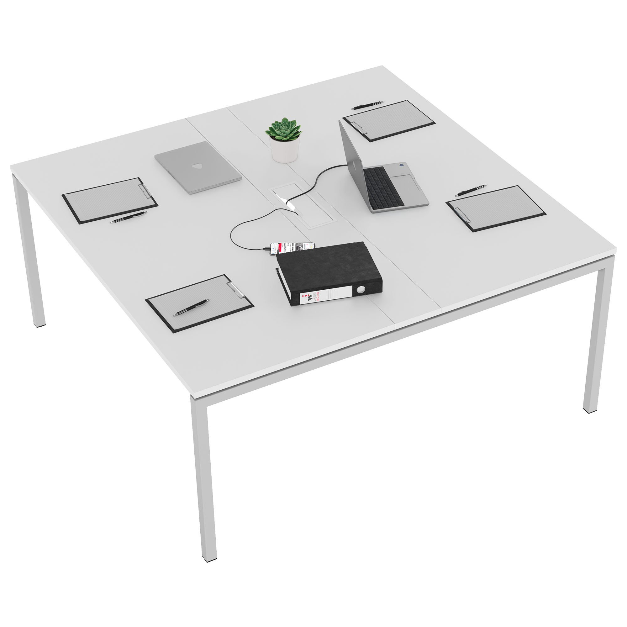 NOVA Konferenztisch | 1600 x 1640 mm (6 - 8 Personen), elektrifiziert, Weiß - 4 Main Image