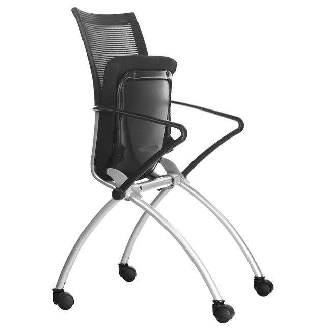 VIENA Besucherstuhl | Rollbar, Schwarz / Silber