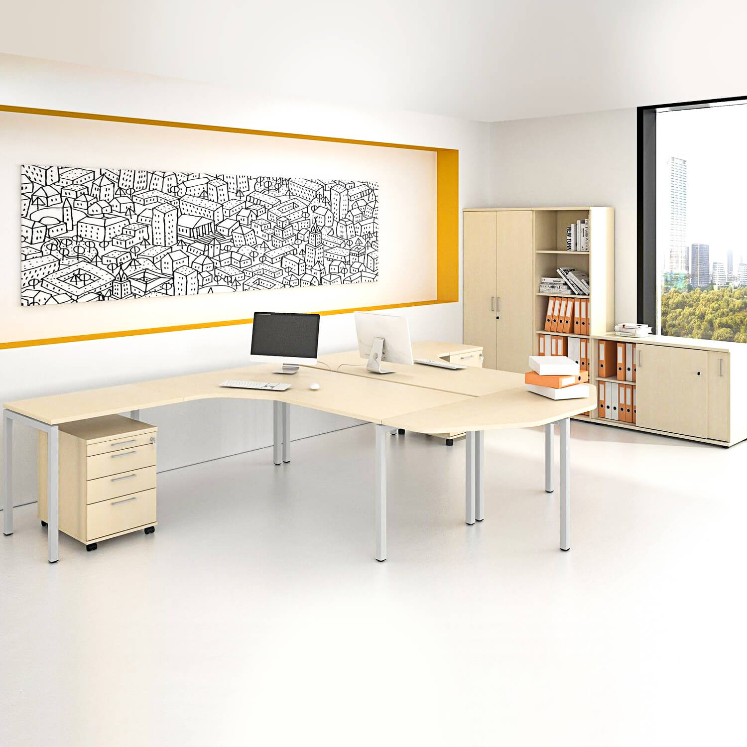 NOVA Frankfurt - Komplettbüro | Team-Schreibtisch, Ahorn - 1 Main Image