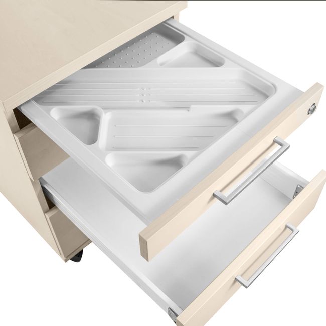 OPTIMA Rollcontainer | 3 Schubladen + 1 Kleinteilefach, 600 mm tief, Ahorn OPTIMA Rollcontainer | 3 Schubladen + 1 Kleinteilefach, 600 mm tief, Ahorn