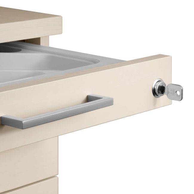 OPTIMA Rollcontainer | 3 Schubladen + 1 Kleinteilefach, 600 mm tief, Ahorn OPTIMA Rollcontainer | 3 Schubladen + 1 Kleinteilefach, 600 mm tief, Ahorn
