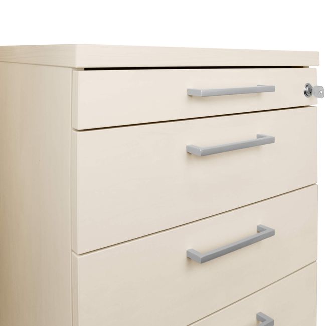 OPTIMA Rollcontainer | 3 Schubladen + 1 Kleinteilefach, 600 mm tief, Ahorn OPTIMA Rollcontainer | 3 Schubladen + 1 Kleinteilefach, 600 mm tief, Ahorn