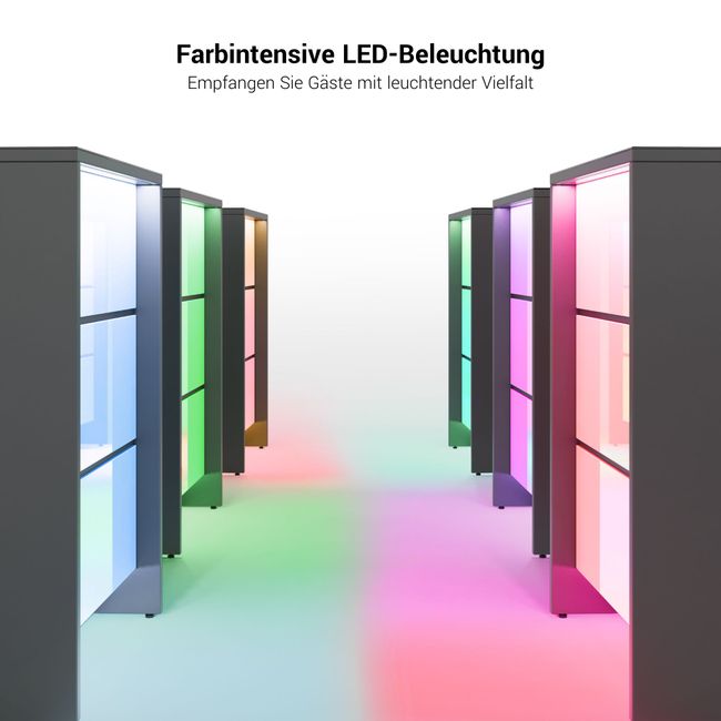NOVUM Empfangstheke | Ecktheke, Multicolor-LED-Beleuchtung, Anthrazit