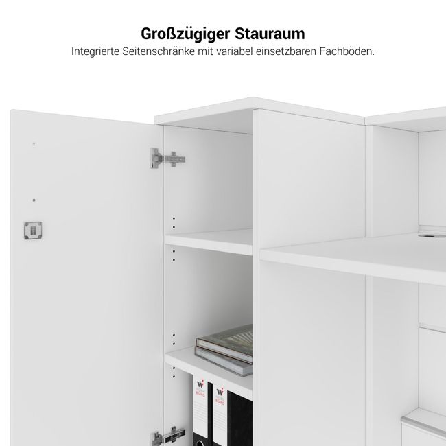 NOVUM Empfangstheke | Ecktheke, Multicolor-LED-Beleuchtung, Anthrazit