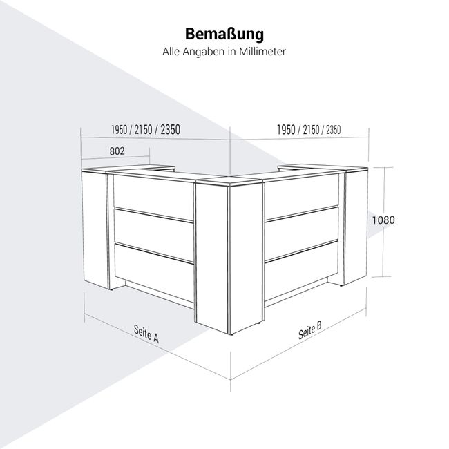 NOVUM Empfangstheke | Ecktheke, Multicolor-LED-Beleuchtung, Anthrazit