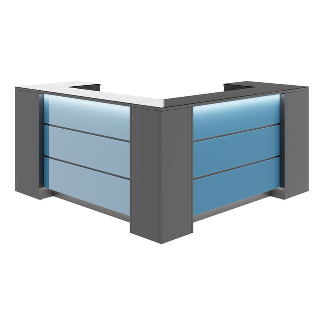 NOVUM Empfangstheke | Ecktheke, Multicolor-LED-Beleuchtung, Anthrazit