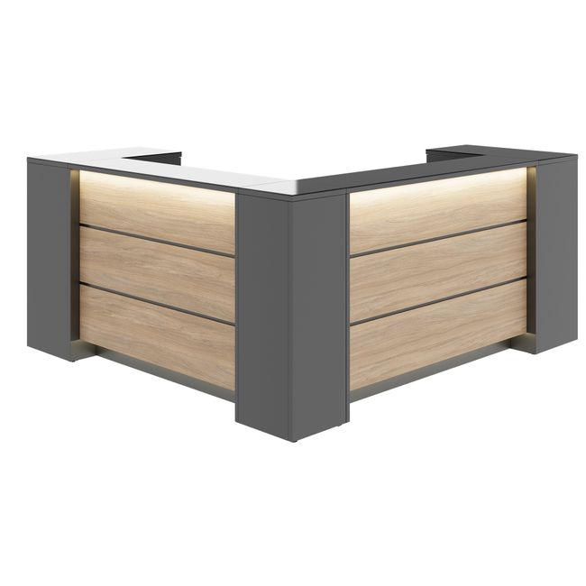 NOVUM Empfangstheke | Ecktheke, Multicolor-LED-Beleuchtung, Anthrazit