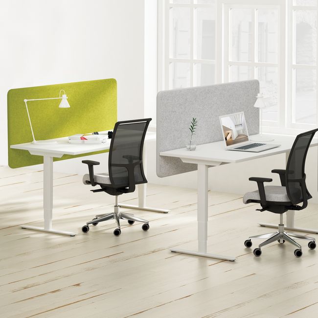 DESK Akustik-Tischtrennwand | 760 mm hoch, Wollbezüge VELITO / SYNERGY