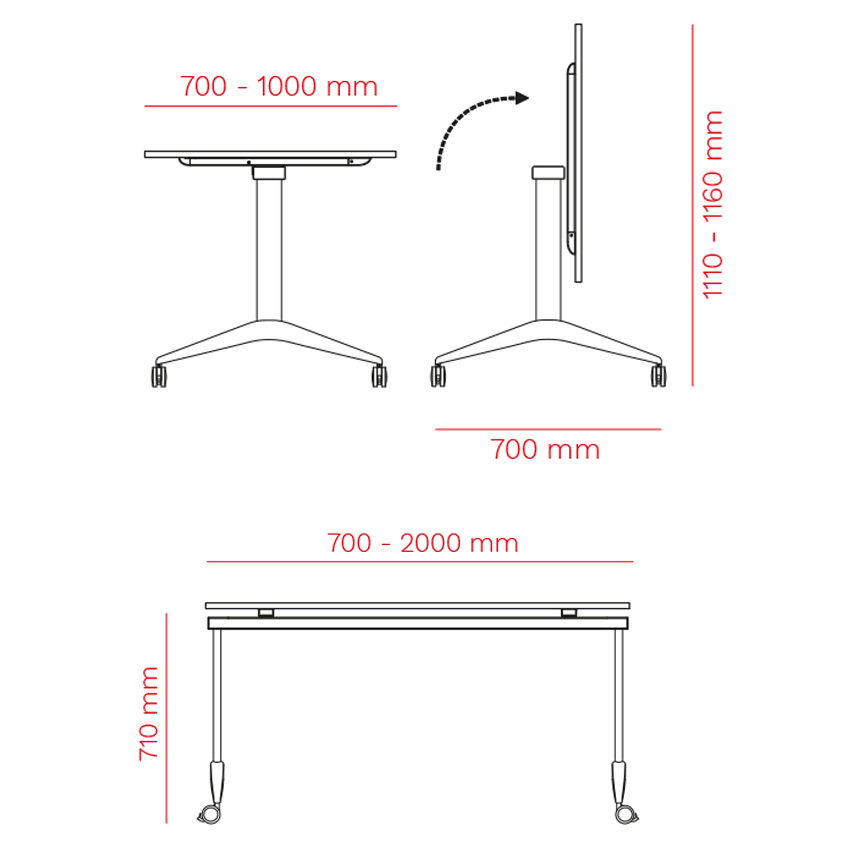 MARA - SAVIO TILTING Klapptisch | Rollbar, klappbar, 1600 x 800 mm, Weiß - 11 Main Image