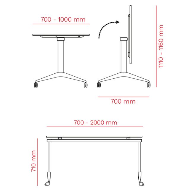 MARA - SAVIO TILTING Klapptisch | Rollbar, klappbar, 1600 x 800 mm, Weiß