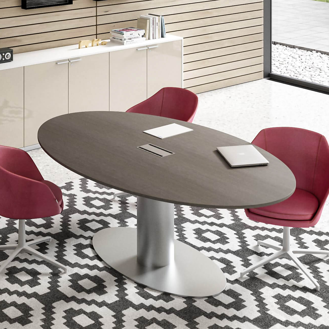 BRALCO Décollez la table de réunion EVO | Électrifié, ovale, 2200 x 1240 mm - 2 Main Image
