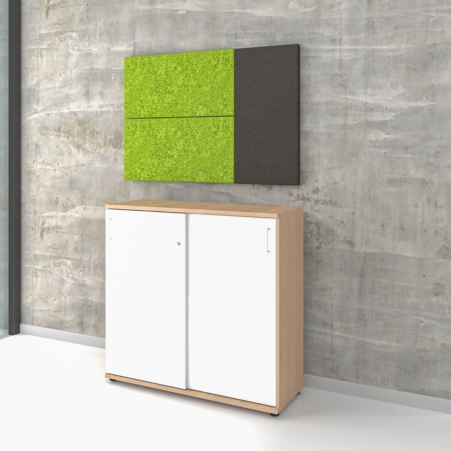 MODUS Acoustic wall panel | Wall cladding, complete system, wool cover Velito - green / gray - 1 Main Image