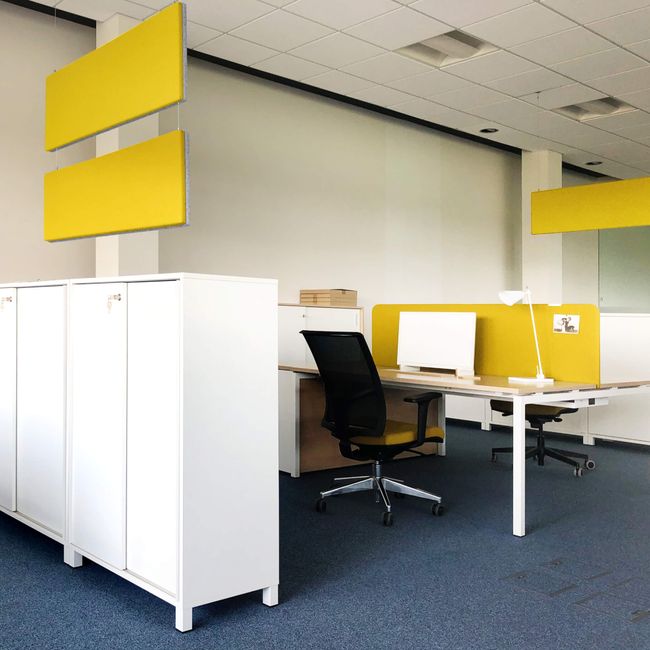 MODUS Akustik-Deckensegel | Vertikal, Komplettsystem, Wollbezug VELITO - Grün / Grau