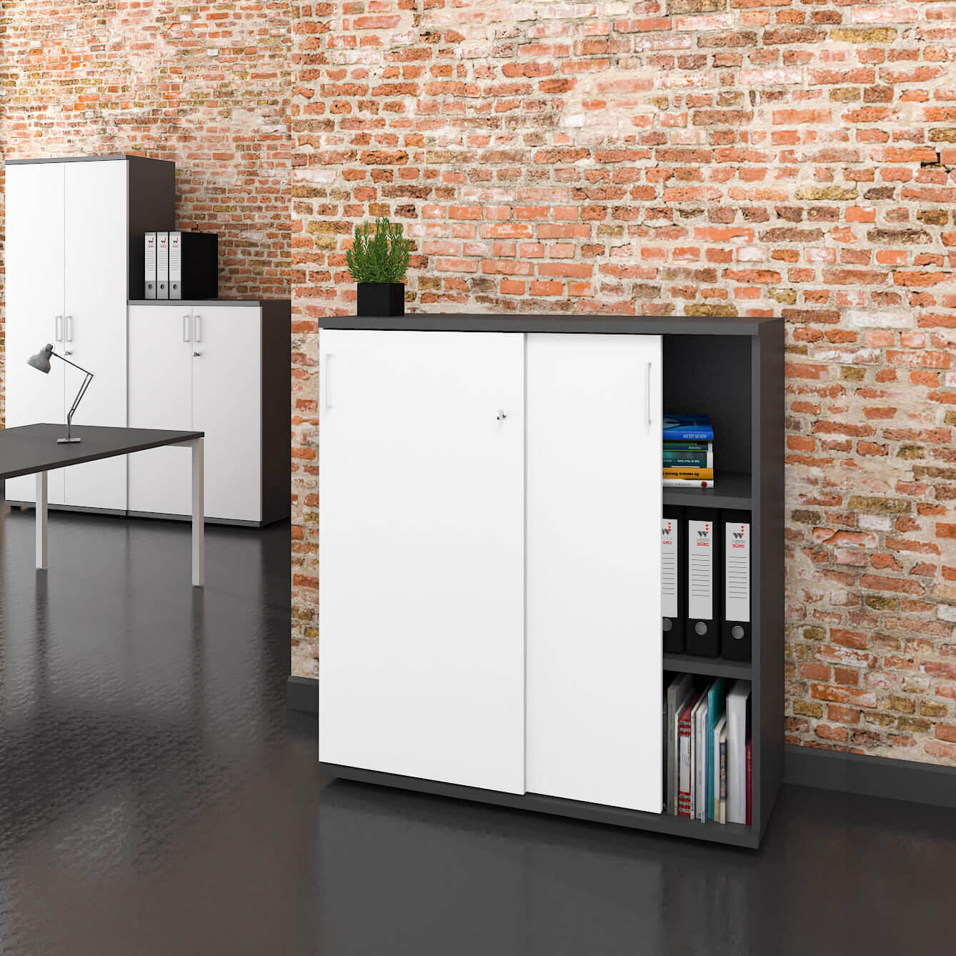 UNI Armoire de porte coulissante | 3 oh, 1200 x 1143 mm, anthracite / blanc - 1 Main Image