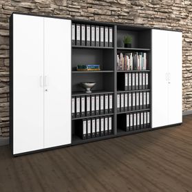 UNI Schrankwand | 5 OH, 3200 x 1897 mm, Anthrazit / Weiß