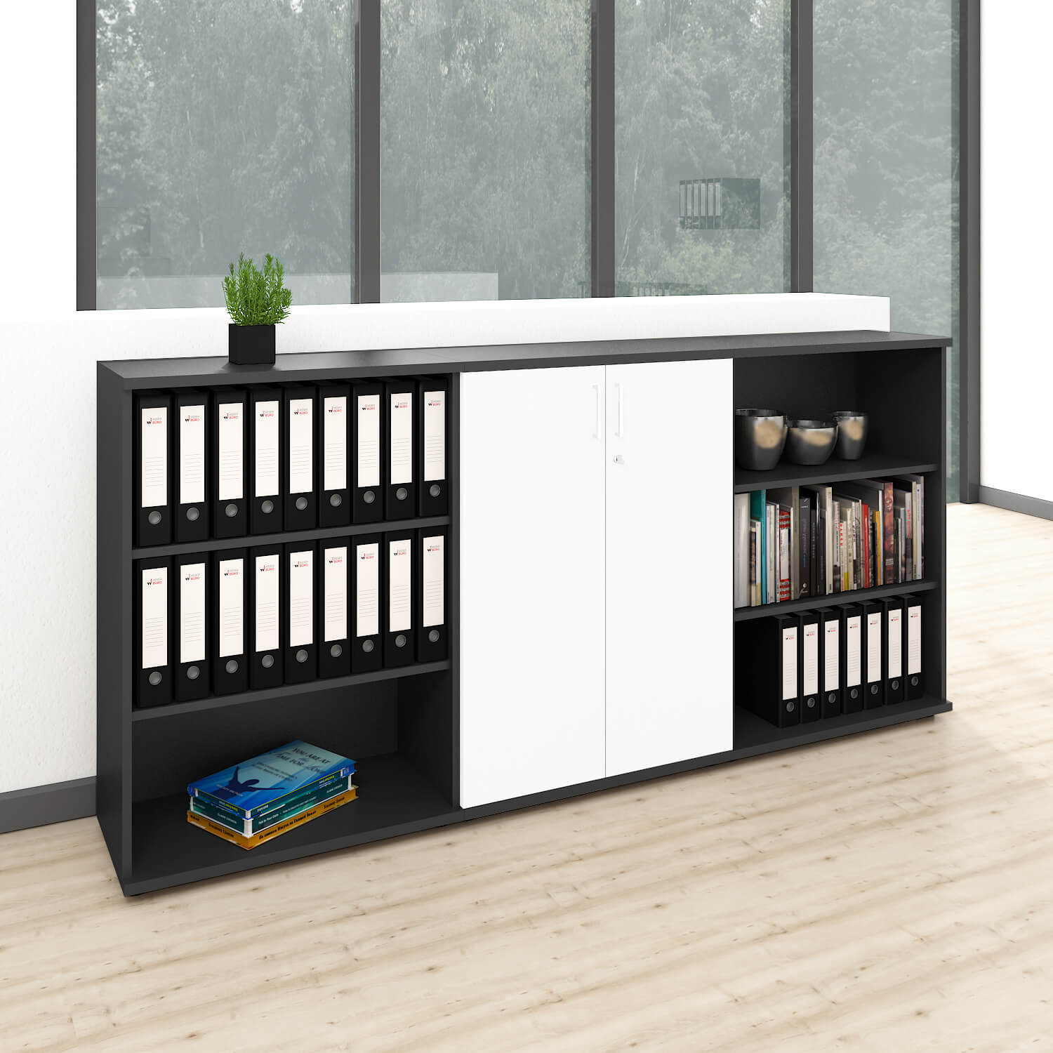 UNI Étagère murale | 3 OH, 2400 x 1143 mm, anthracite / blanc - 1 Main Image