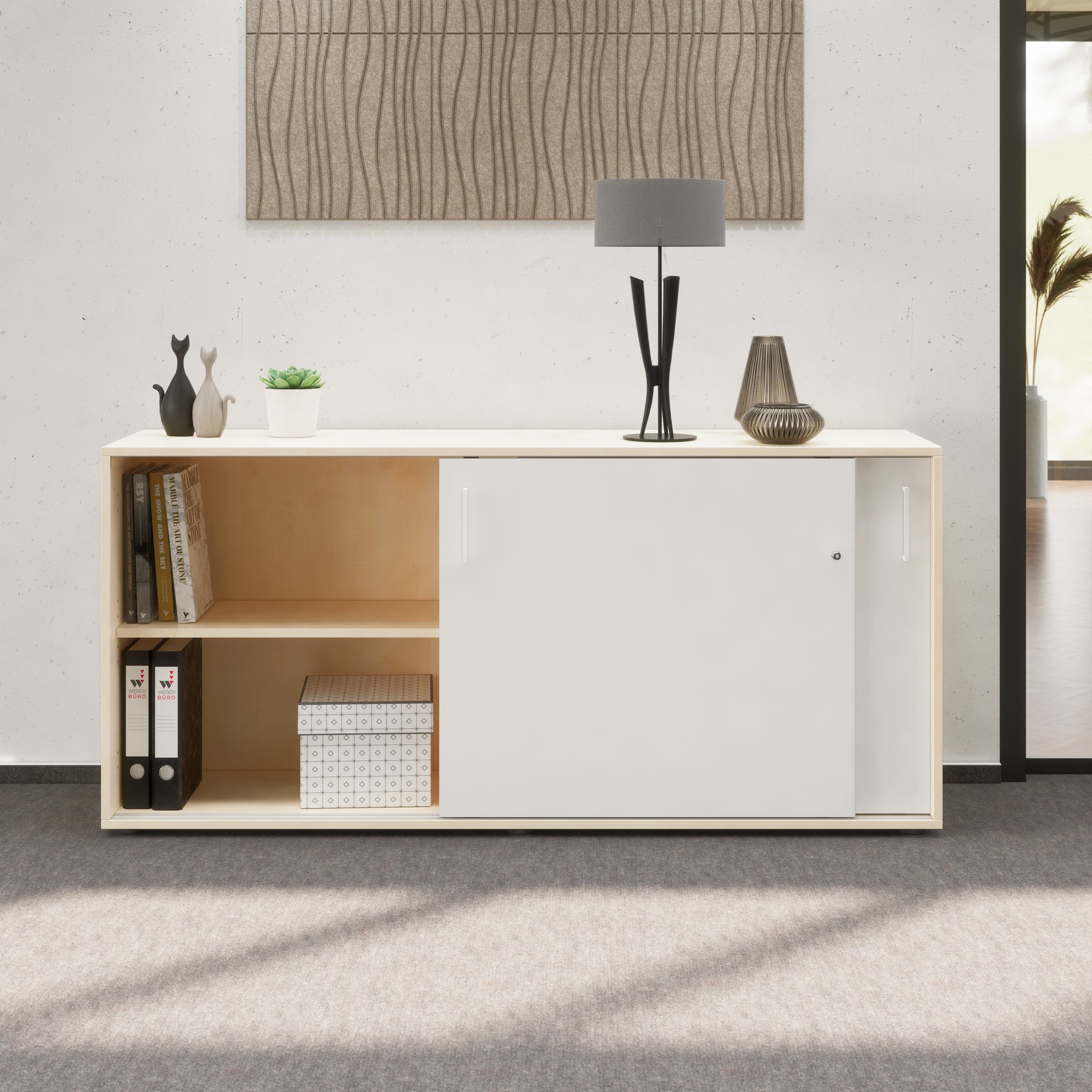 NOVA Cabinet di porta scorrevole | 2 OH, 1640 x 740 mm, acero / bianco - 2 Main Image