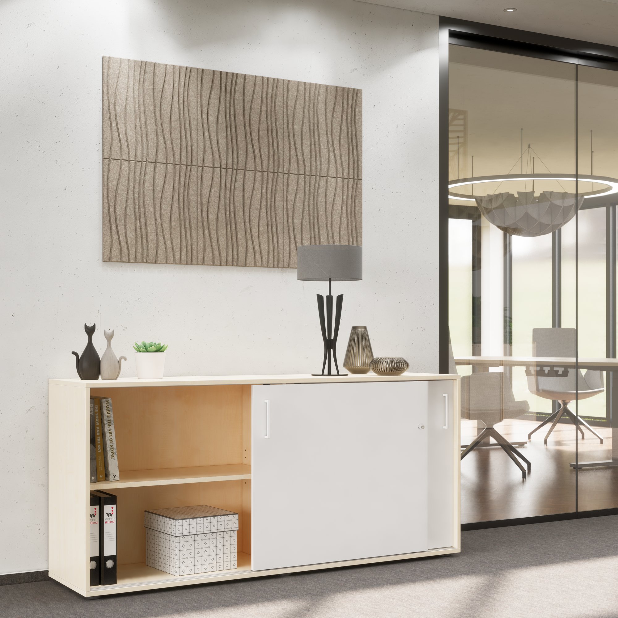 NOVA Cabinet di porta scorrevole | 2 OH, 1640 x 740 mm, acero / bianco - 1 Main Image