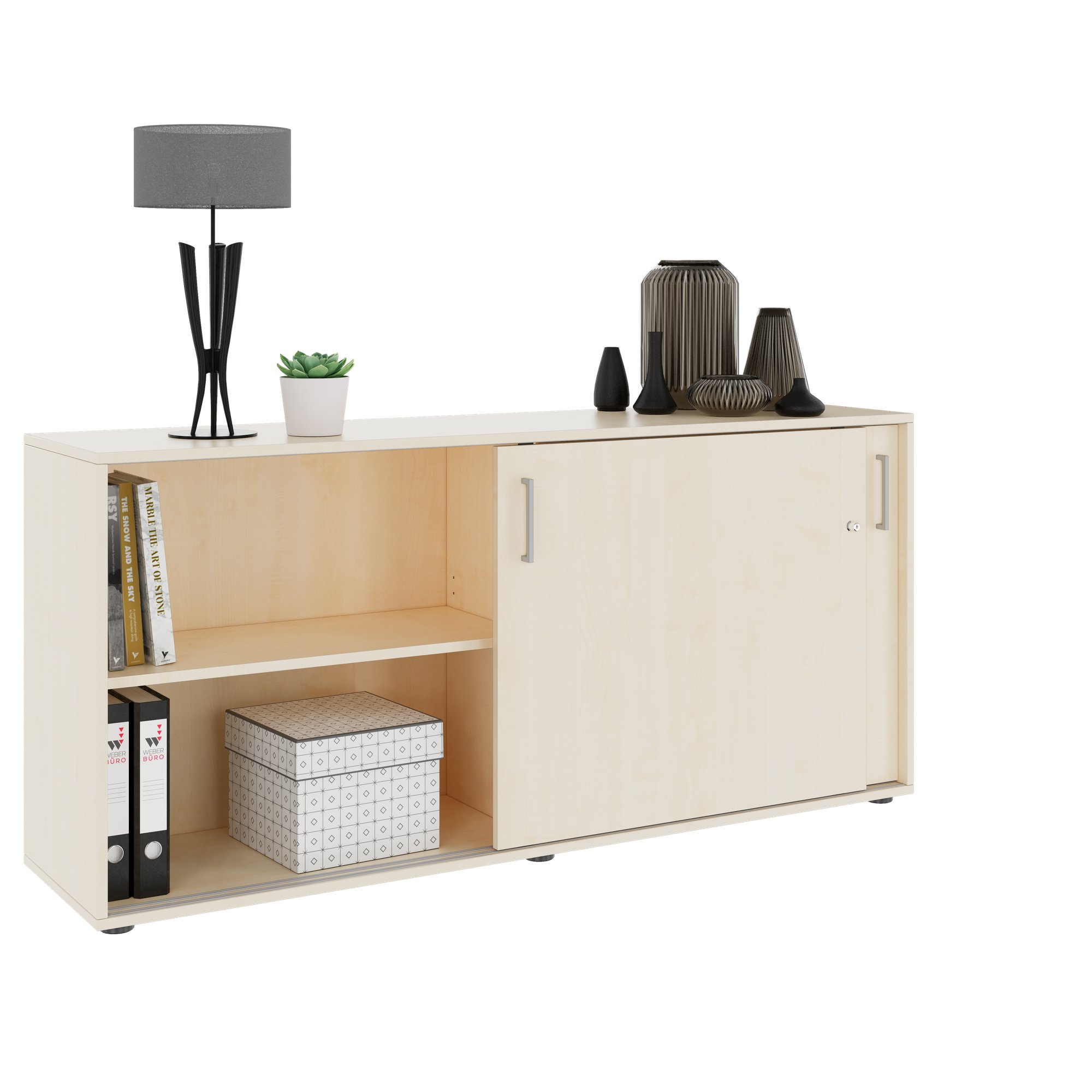 NOVA Cabinet di porta scorrevole | 2 OH, 1640 x 740 mm, acero / bianco - 3 Main Image