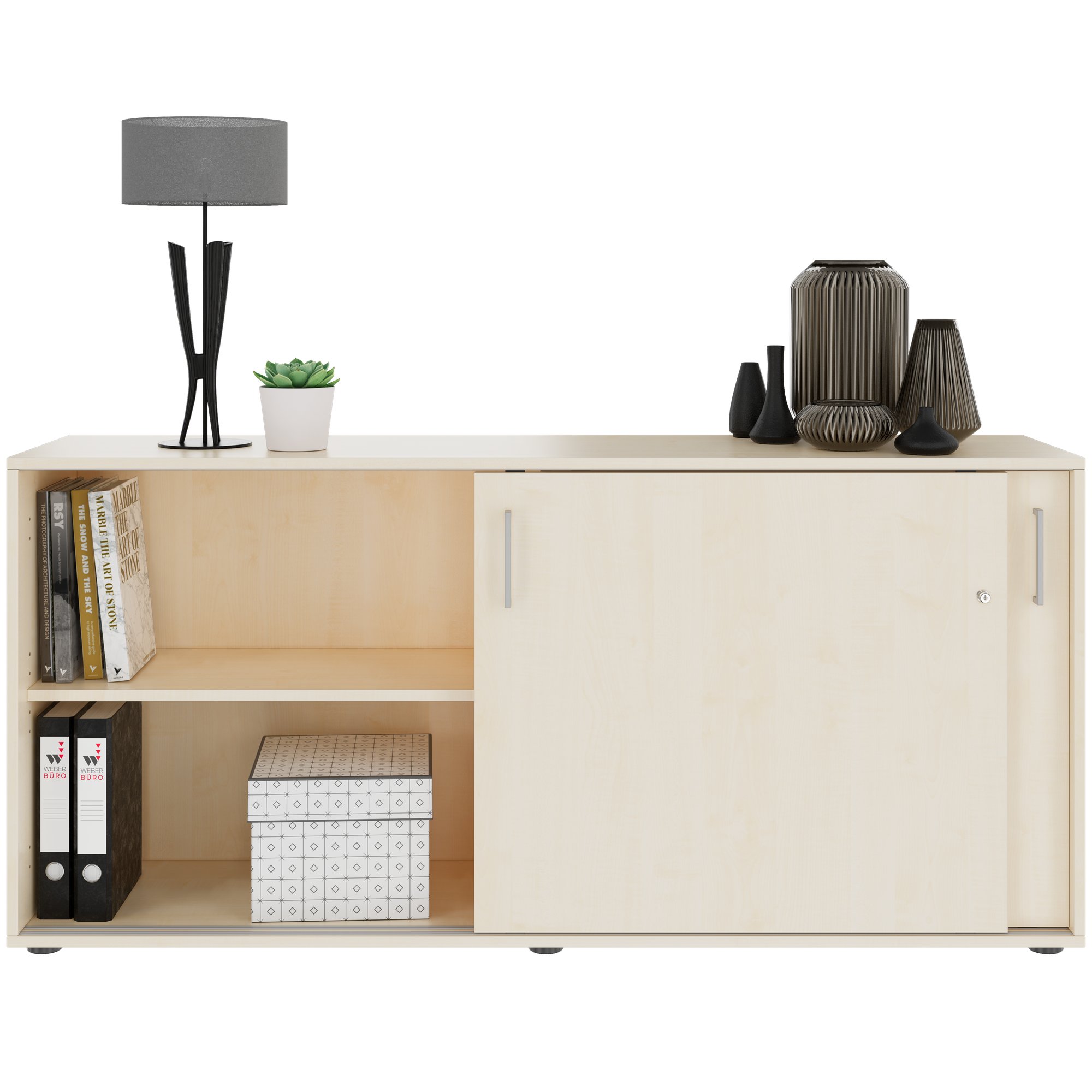 NOVA Cabinet di porta scorrevole | 2 OH, 1640 x 740 mm, acero / bianco - 4 Main Image