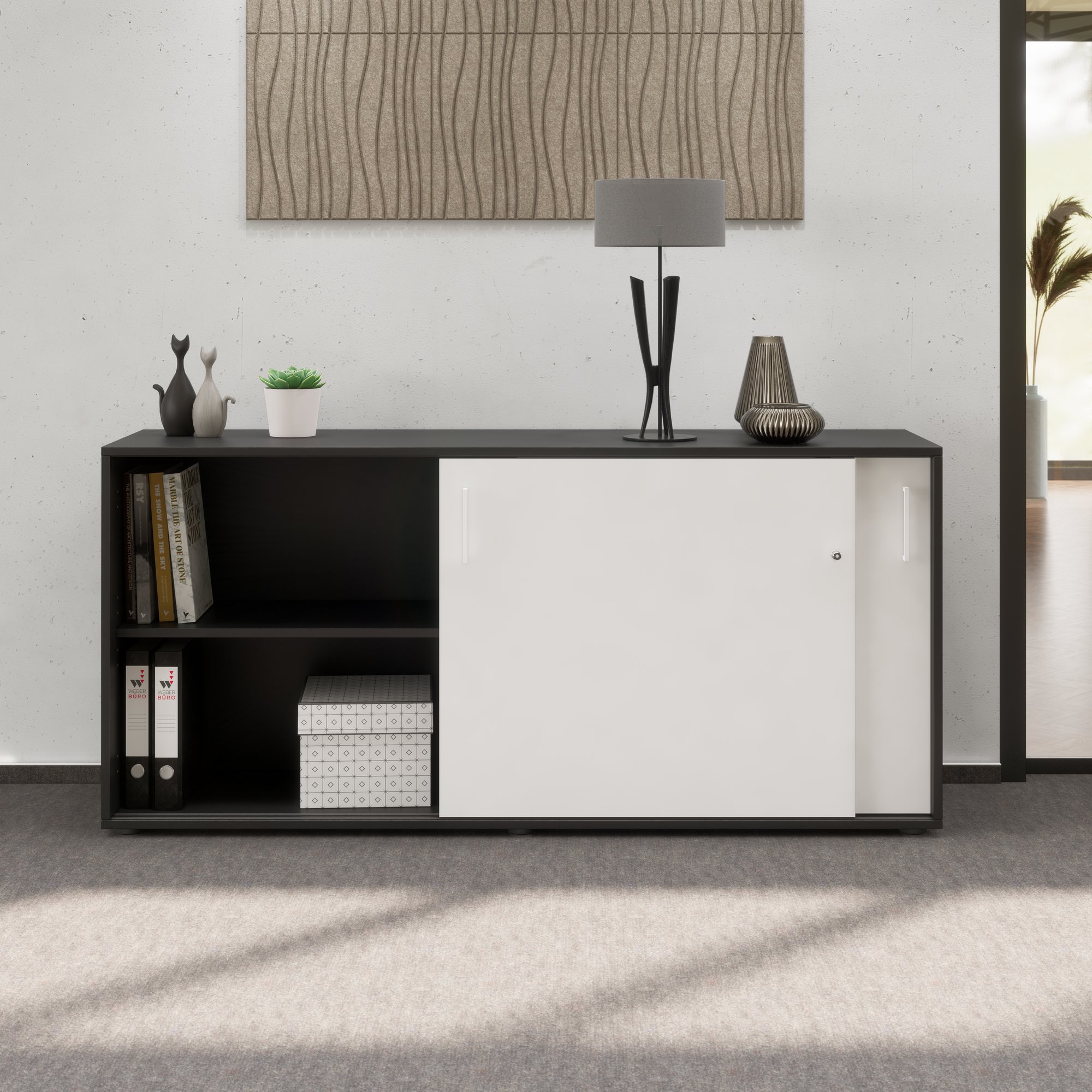 NOVA Cabinet di porta scorrevole | 2 OH, 1640 x 740 mm, antracite / bianco - 2 Main Image