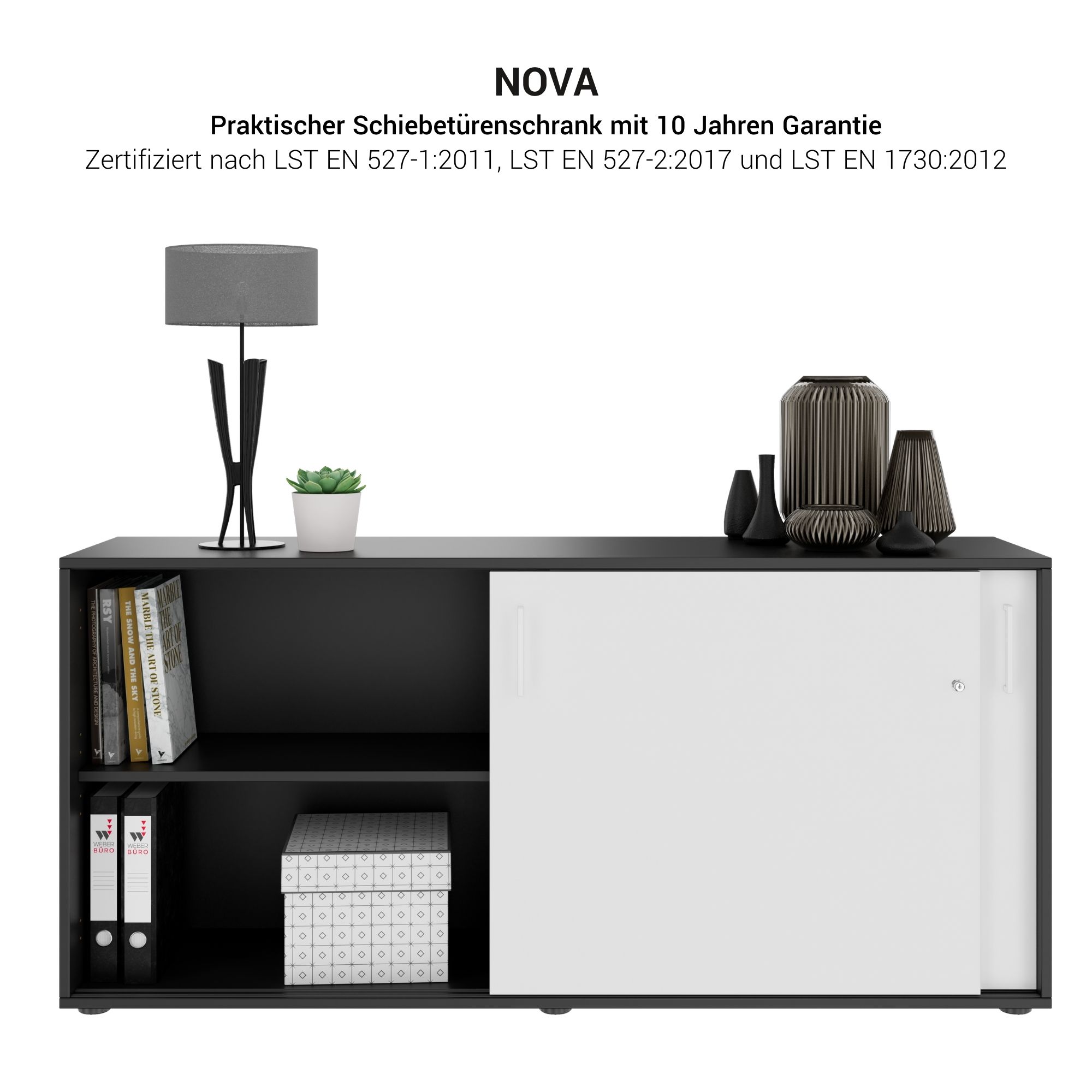 NOVA Cabinet di porta scorrevole | 2 OH, 1640 x 740 mm, antracite / bianco - 12 Main Image