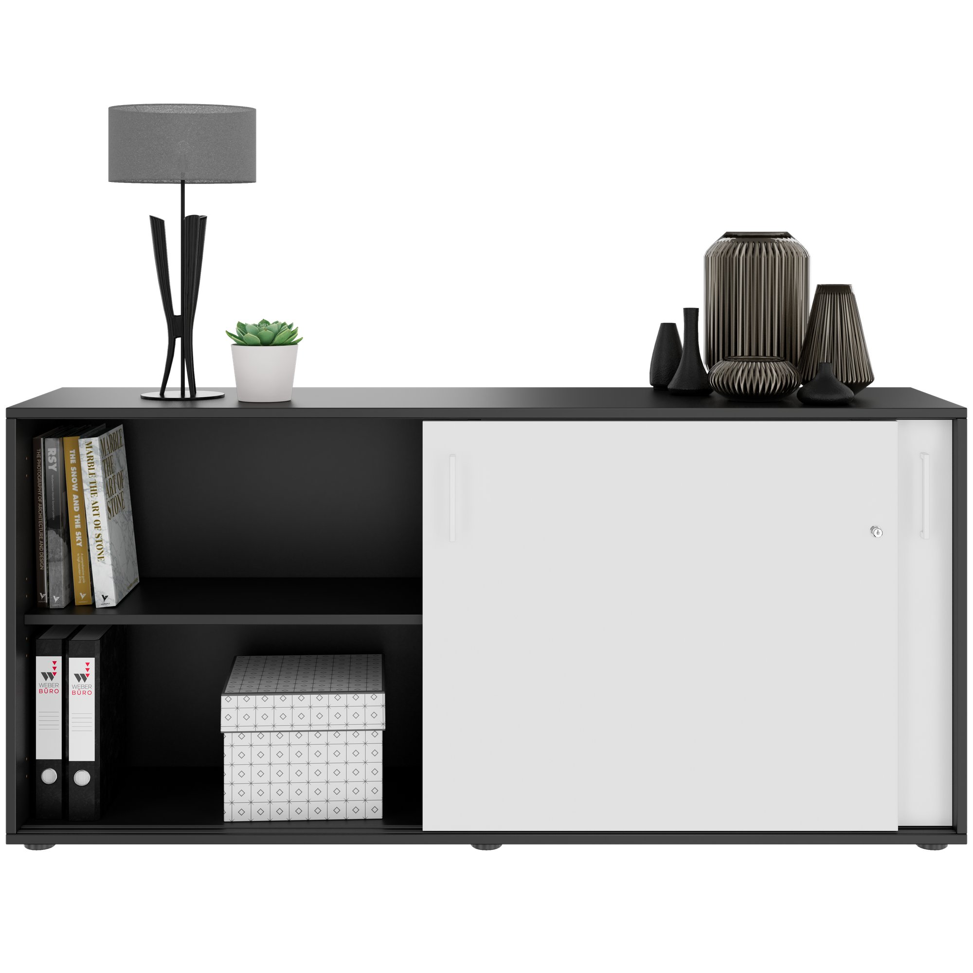 NOVA Cabinet di porta scorrevole | 2 OH, 1640 x 740 mm, antracite / bianco - 4 Main Image