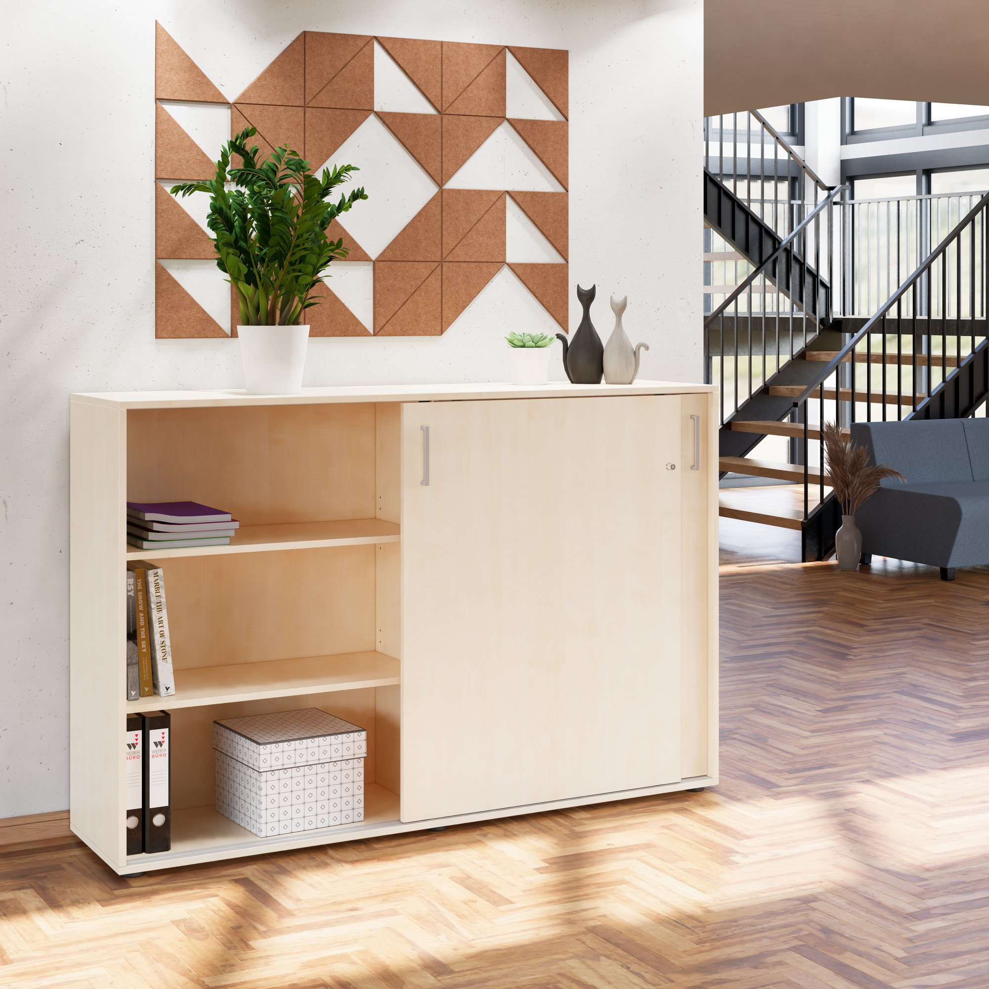 NOVA Armoire de porte coulissante | 3 oh, 1640 x 1085 mm, érable - 1 Main Image