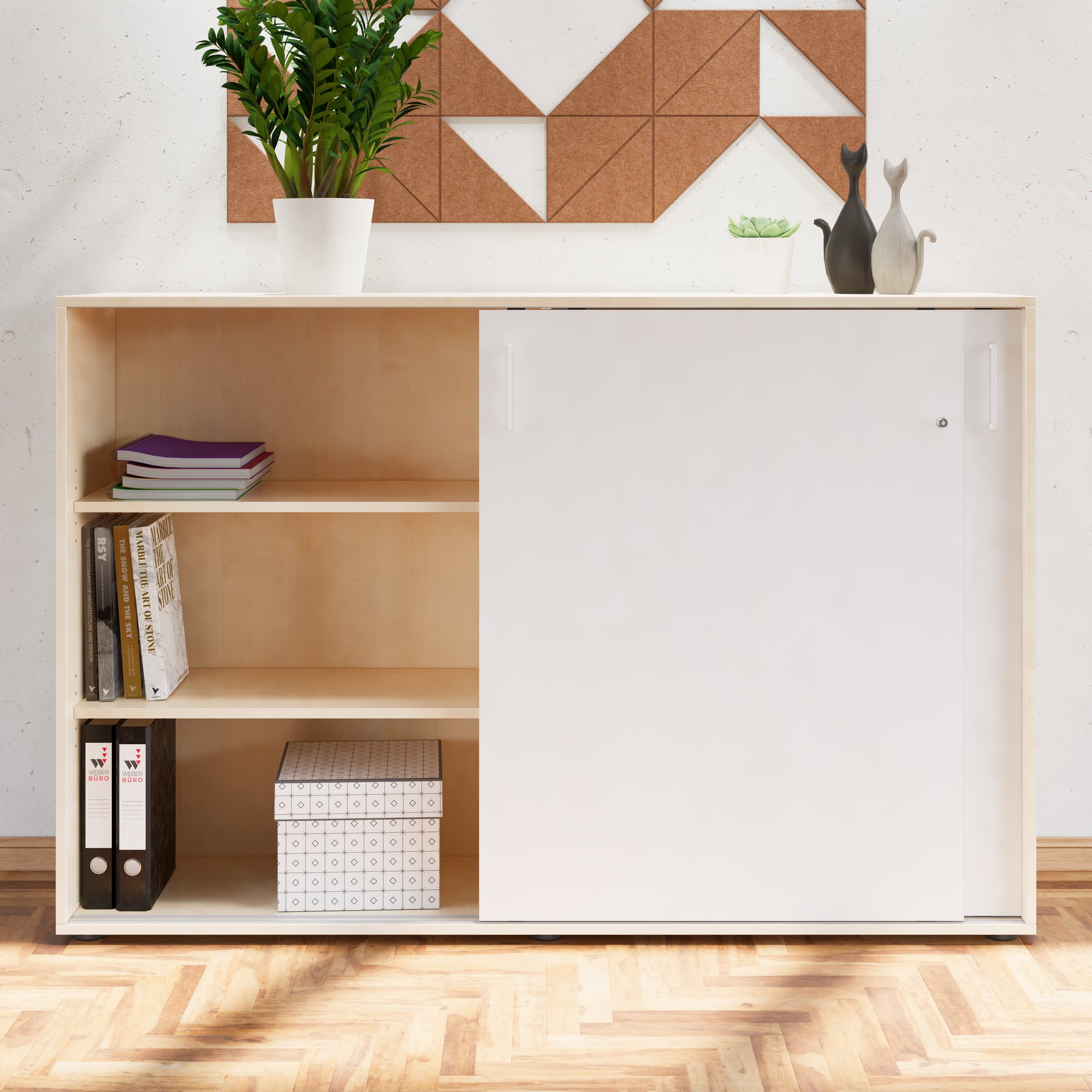 NOVA Armoire de porte coulissante | 3 oh, 1640 x 1085 mm, érable / blanc - 2 Main Image