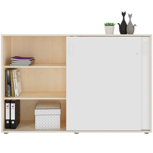 NOVA Schiebetürenschrank | 3 OH, 1640 x 1085 mm, Ahorn / Weiß