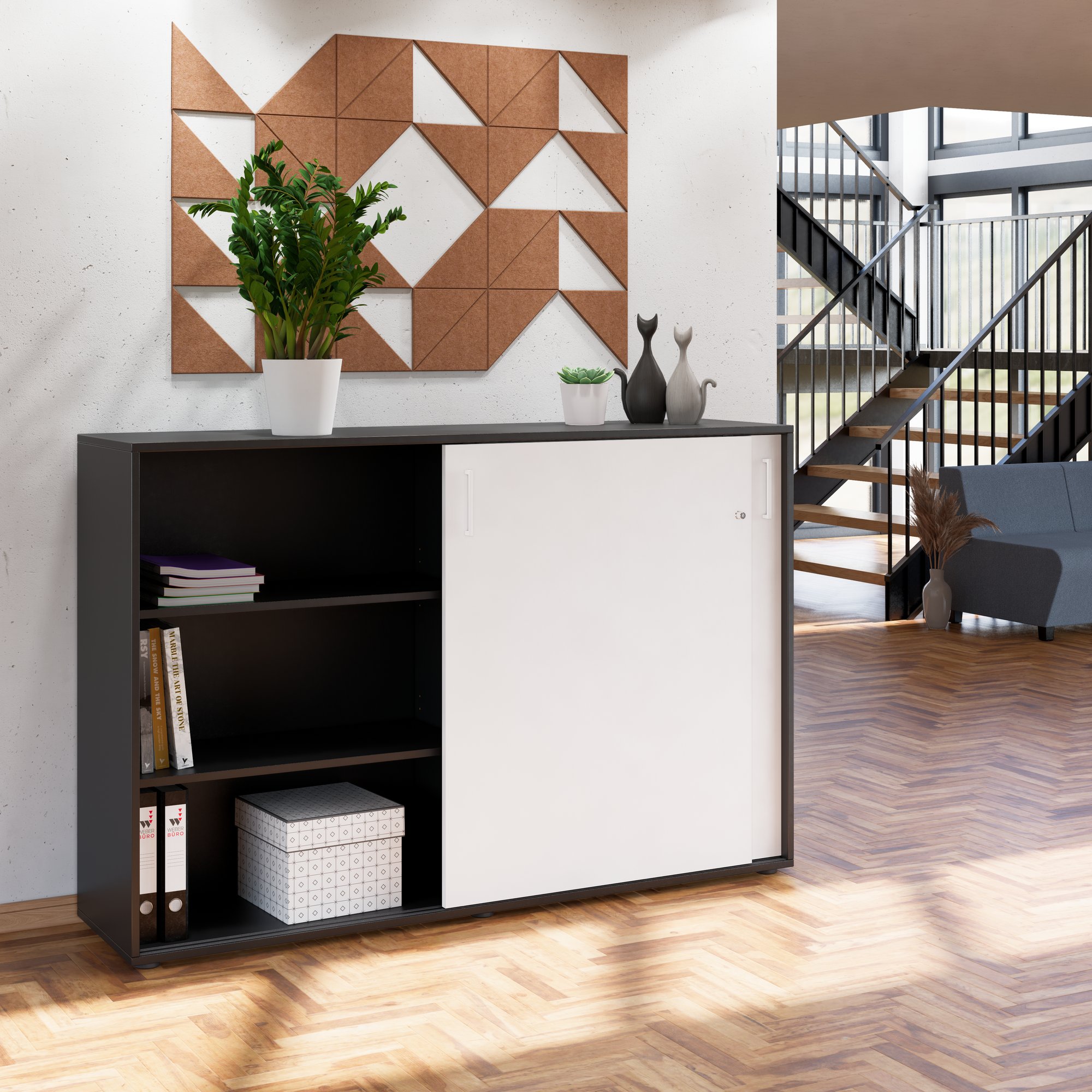 NOVA Armoire de porte coulissante | 3 oh, 1640 x 1085 mm, anthracite / blanc - 1 Main Image