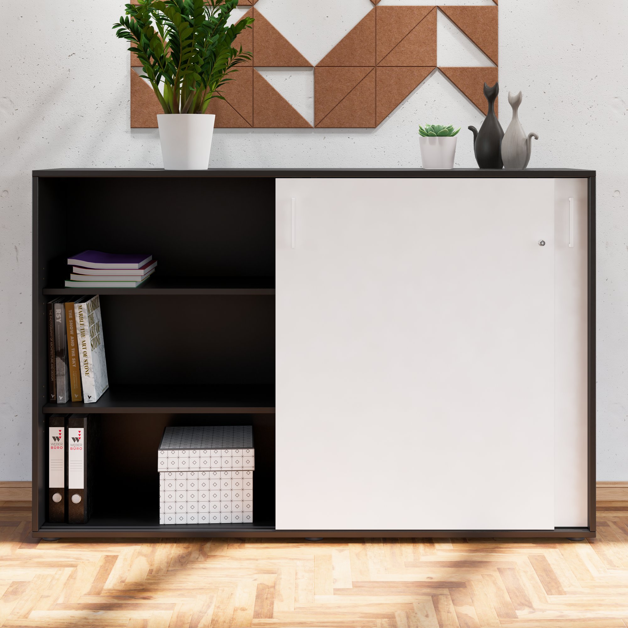 NOVA Armoire de porte coulissante | 3 oh, 1640 x 1085 mm, anthracite / blanc - 2 Main Image