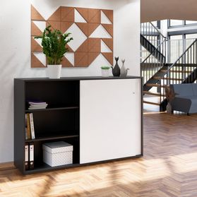 NOVA Schiebetürenschrank | 3 OH, 1640 x 1085 mm, Anthrazit / Weiß