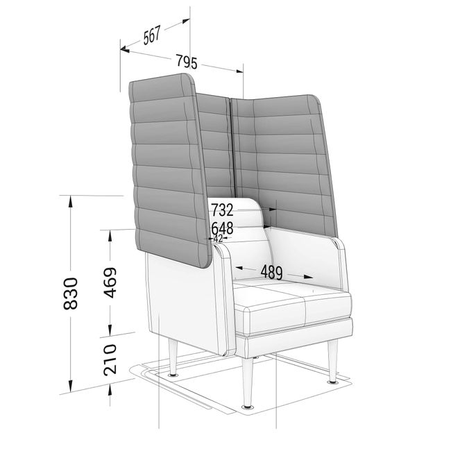 ARCIPELAGO Sofa | 1-Sitzer, hohe Rückenlehne, Bezugsstoffe BERTA / SYNERGY
