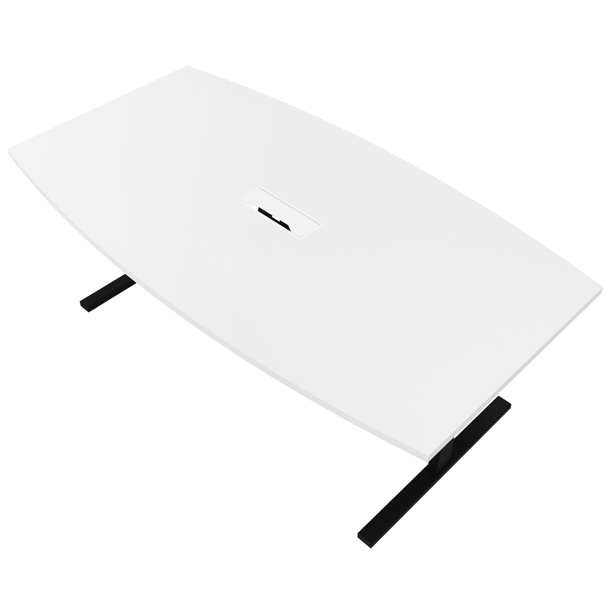 T-EASY Table de conférence | 2400 x 1200 mm (6 à 10 personnes), forme bateau, électrifiée, blanche - 4 Main Image