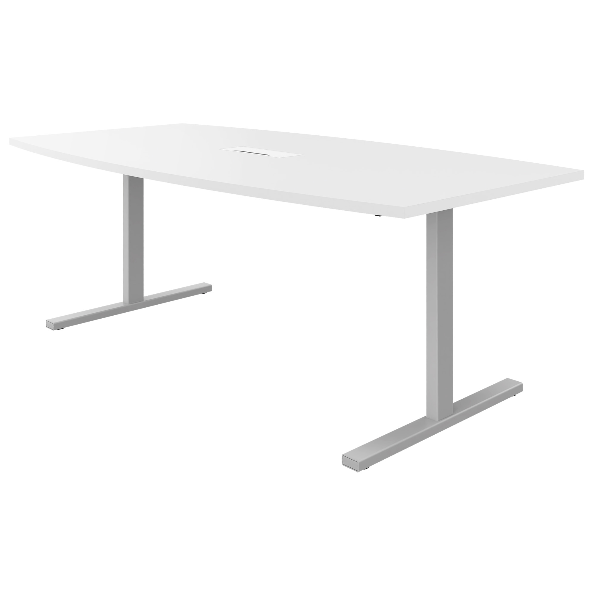 T-EASY Konferenztisch | 2400 x 1200 mm (6 - 10 Personen), Bootsform, elektrifiziert, Weiß - 1 Main Image