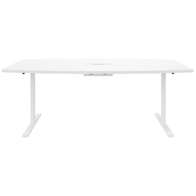 T-EASY Konferenztisch | 2400 x 1200 mm (6 - 10 Personen), Bootsform, elektrifiziert, Weiß