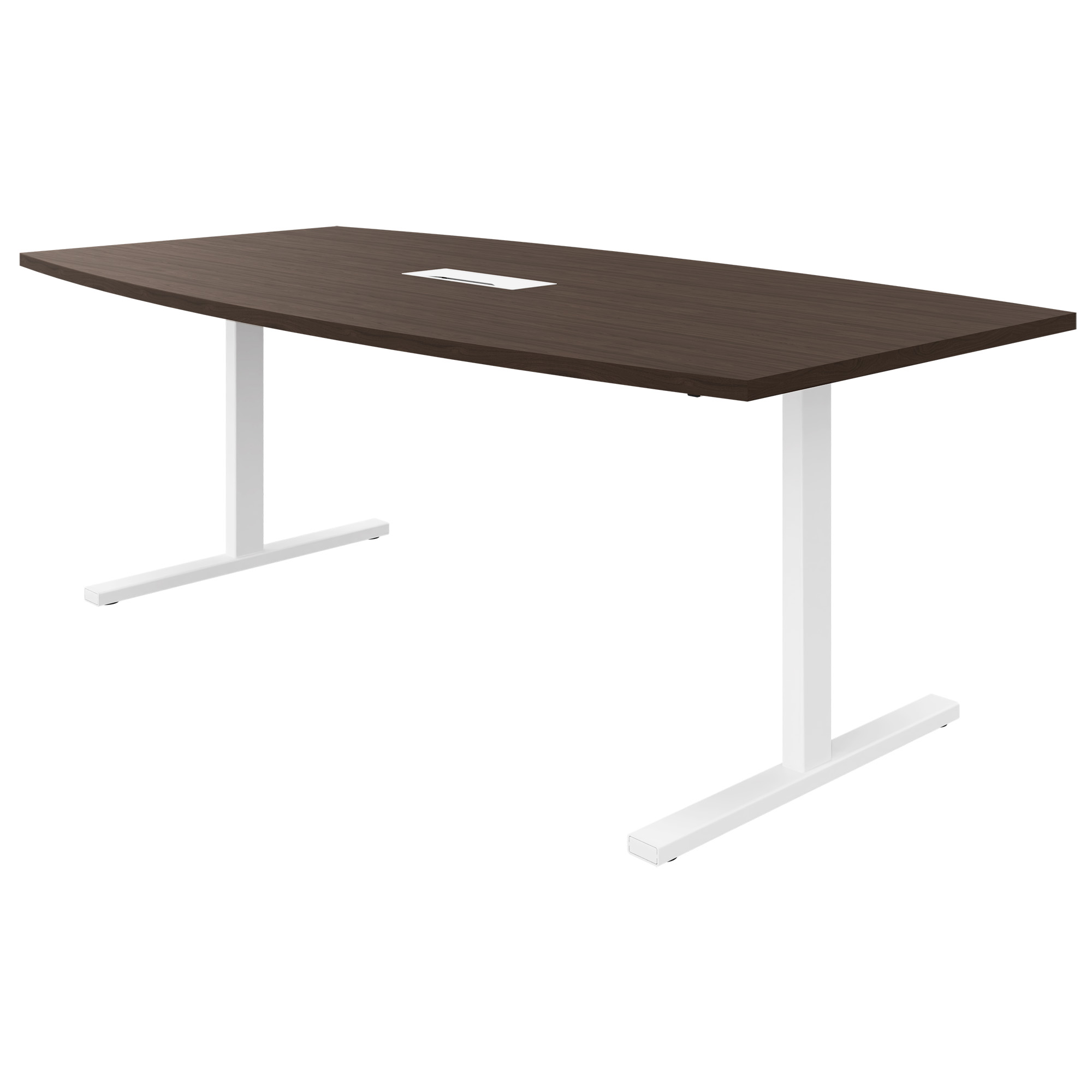 T-EASY Konferenztisch | 2400 x 1200 mm (6 - 10 Personen), Bootsform, elektrifiziert, Nussbaum - 1 Main Image