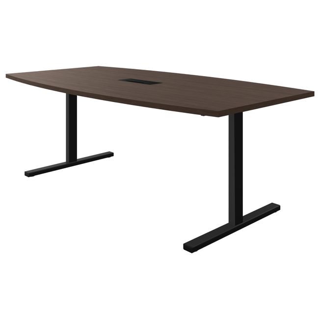 T-EASY Konferenztisch | 2400 x 1200 mm (6 - 10 Personen), Bootsform, elektrifiziert, Nussbaum 