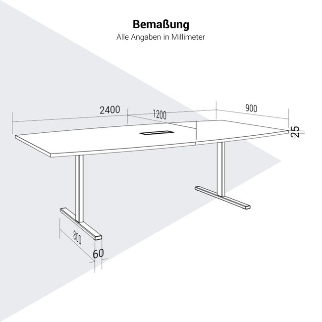 T-EASY Konferenztisch | 2400 x 1200 mm (6 - 10 Personen), Bootsform, elektrifiziert, Nussbaum 