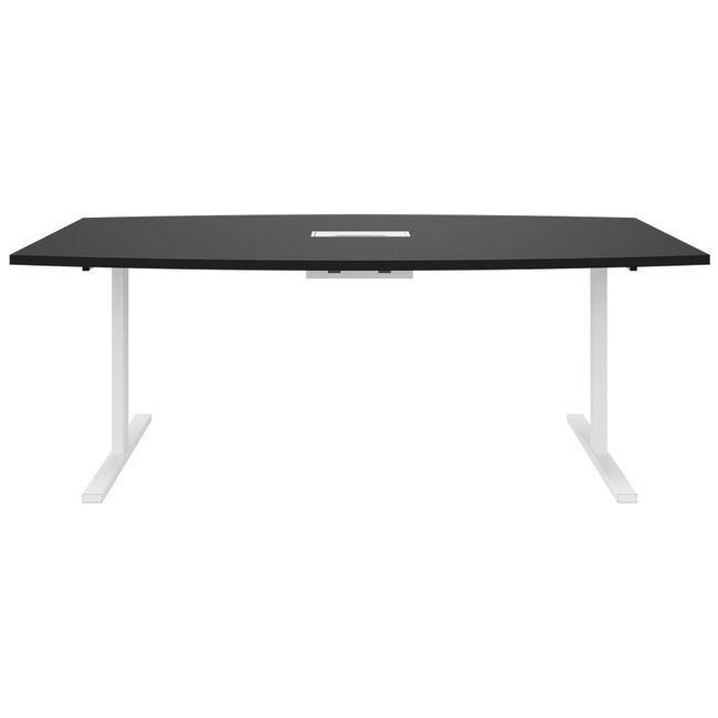 T-EASY Konferenztisch | 2400 x 1200 mm (6 - 10 Personen), Bootsform, elektrifiziert, Anthrazit 