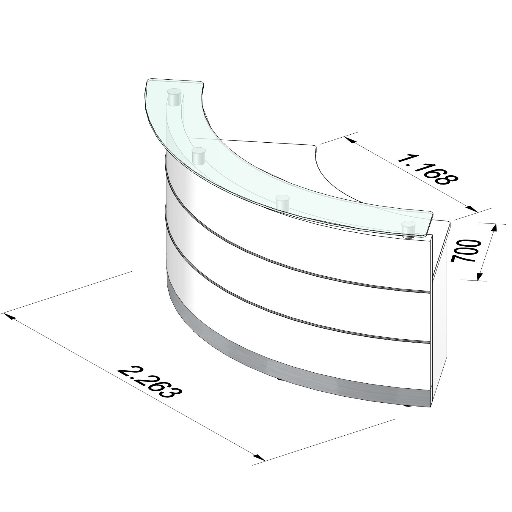 eMel - VALENCIA reception desk | Round, 2387 x 1168 mm - 3 Main Image